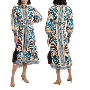 FARM RIO Vibrant Patterned Midi Shirt Dress, Sz Lrg​